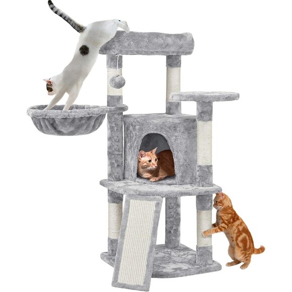 New 42in Cat Tree Tower with Large Perch, Scratching Posts, Ramp & Condo